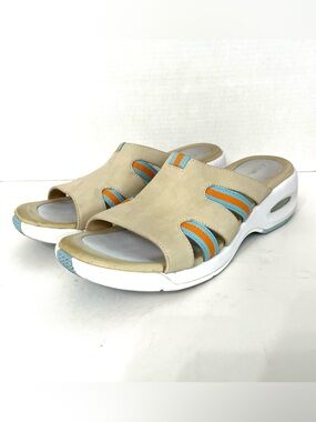 Cole Haan NikeAir Slip On Slide Wedge Sandal Womens Sz 9B Casual Tan/Blue/Orange